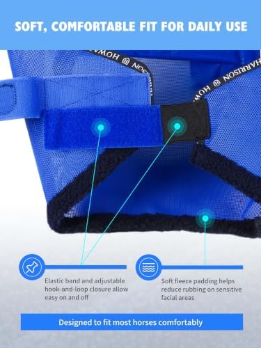 Harrison Howard Reinforced Horse Fly Mask with Mirror PVC Brow Support, Enhanced Eye Space, UV Protection Signature Blue S