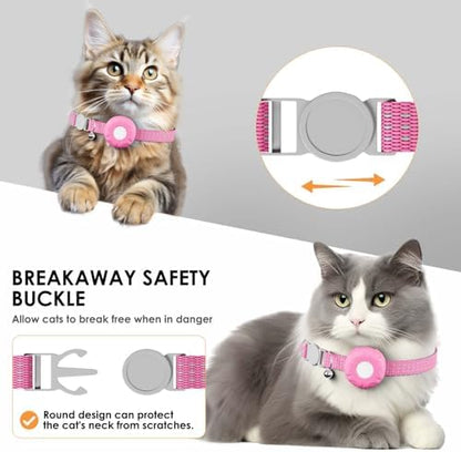 Cat Tracker, GPS Tracker Compatible with Apple Find My App(Only iOS), Waterproof Cat Trackers Collar with Bell and Safety Elastic Buckle, No Monthly Subscription Fee Pet Tracker, Pink