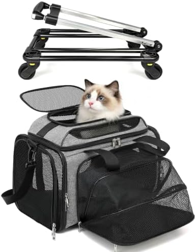 Cozy Cruiser Pet Carrier with Wheels for Small Dog and Cat,TSA Airline Approved, Expandable Space, Soft-Sided & Collapsible Design,4-Wheeled Rolling Travel Bag with Telescopic Handle