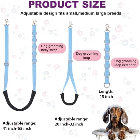 Dog Grooming Belly Strap - 3PCS Grooming Restraint Set Adjustable Belly Band Loops Strap with Padded Support & Loop Extension Straps Pet Grooming Harness Kit for Dogs (Sky Blue)