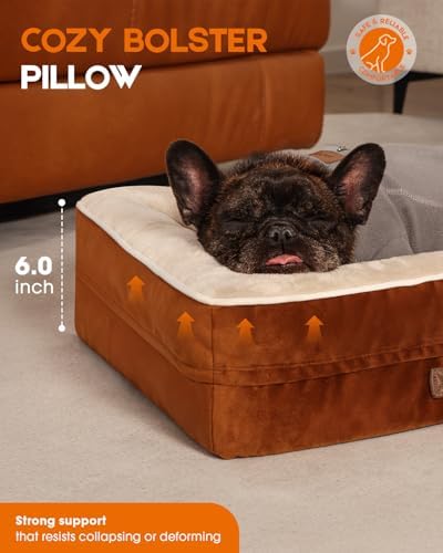Upvilla Orthopedic Dog Bed, Four-Sided Small Dog Sofa, Washable Cover Brown