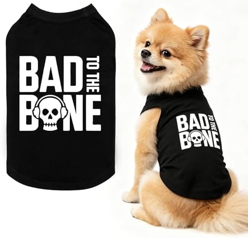 BINGPET Bad to The Bone Dog Shirt, Soft Cotton T-Shirt, Halloween Costumes