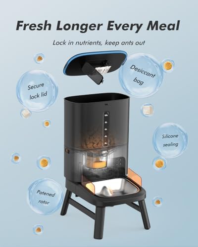 Automatic Dog Feeder for Large Breed - 15L/ 63 Cups Anti-Clog Dog Food Dispenser for 2-23mm Kibble, Elevated Stand, Large Food Tray, Dual Power, Up to 50 Portions 6 Meals Per Day, Keeps Fresh