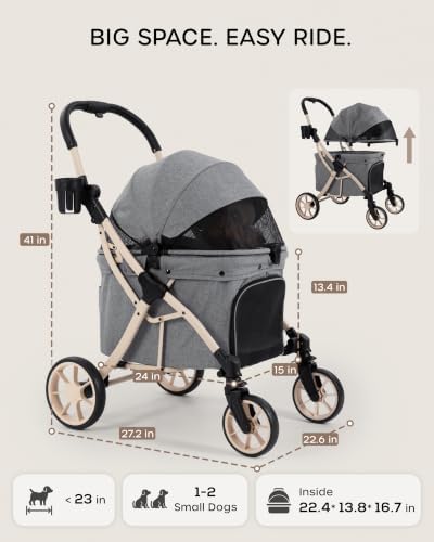 Aluminum Dog Stroller for Medium Dogs & 2 Small Dogs, All-Terrain
