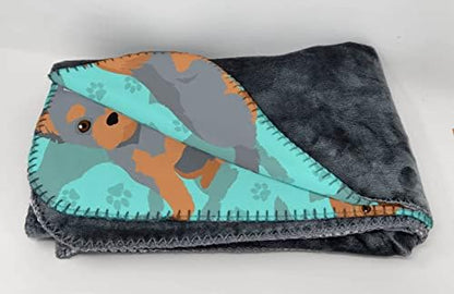 Caroline's Treasures MLM1061TBLT Blue and Tan Yorkie Soft Travel Blanket with Bag Airplane Blanket, Indoor Outdoor Camping Blanket for Traveling, Picnics, Beach Trips, Concerts