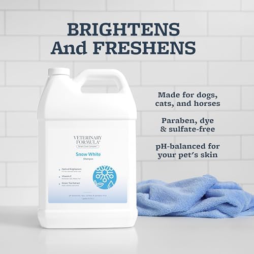 Veterinary Formula Smart Coat Complex Snow White Shampoo for Dogs and Cats, 128 Fl oz / 1 Gal – Gently Remove Stains & Yellowing Without Bleach/Peroxide – Cleans, Deodorizes & Brightens White Coats