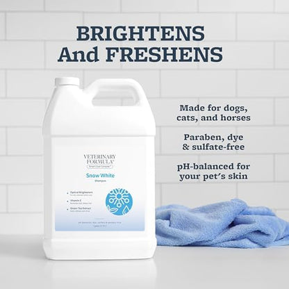 Veterinary Formula Smart Coat Complex Snow White Shampoo for Dogs and Cats, 128 Fl oz / 1 Gal – Gently Remove Stains & Yellowing Without Bleach/Peroxide – Cleans, Deodorizes & Brightens White Coats