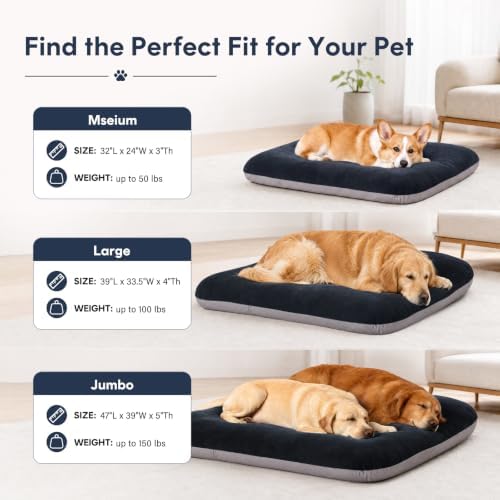 Magic Dog Super Soft Large Dog Bed, 39 Inches Orthopedic Foam Pet Beds with Anti Slip Bottom, Dog Sleeping Mattress with Removable and Washable Cover, Dark Grey L,39'' X 33.5'' X 3.7''