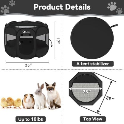 Siedihit Dog Playpen Tent Crate Cage Indoor Outdoor Whloe Black Small
