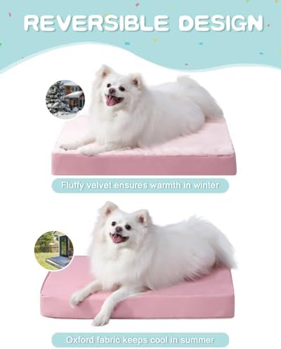 KSIIA Orthopedic Dog Bed for Small Dogs with Waterproof Lining, Pink, 23x17
