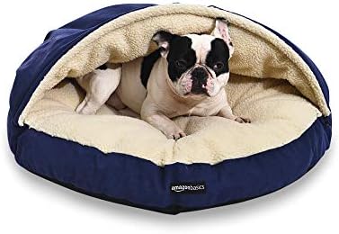 AmazonBasics Anti-Anxiety Calming Burrow Pet Cave Bed for Small and Medium Dogs, with Removable Nesting Cave Cover, Fits up to 35lbs Pets, 30 x 30 x 12.5 inches, Blue