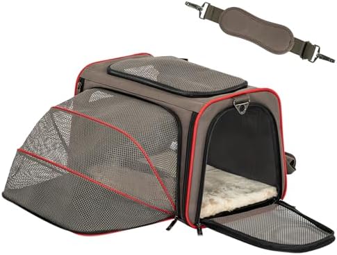 Petsfit Expandable Cat Carrier Dog Carriers,Airline Approved Soft-Sided Portable Pet Travel Washable Carrier for Kittens,Puppies,Removable Soft Plush mat and Pockets,Locking Safety Zippers