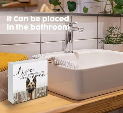 Live like Someone Left the Gate Open Belgian Malinois Wooden Signs,Farm Cottagecore Animal Office Kitchen Bedroom Decor,Rustic Farmhouse Home Decor Signs,Belgian Malinois Gifts for Women