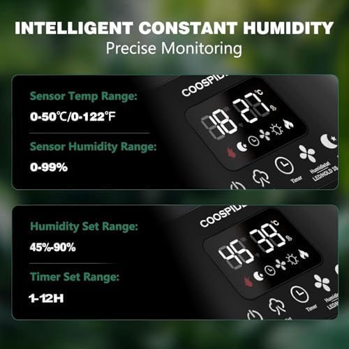 Coospider Reptile Fogger Humidifier, Automatic Humidifiers for Reptiles Tank, Terrarium Humidifiers with Dual Hose Timer Humidity Control, Reptile Mister for Amphibians Herps Vivarium (5L/1.32Gallon)