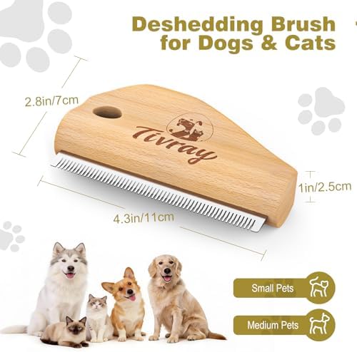 Dog Brush for Shedding, Wood Deshedding Brush for Dogs, 4.3inch