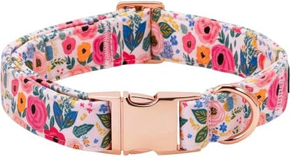 Spring Dog Collar, Blue Floral Print Pet Collars Light Pink Cute Durable Metal Buckle Girl and Boy Dog Collars Adjustable for Small Medium Large Dogs