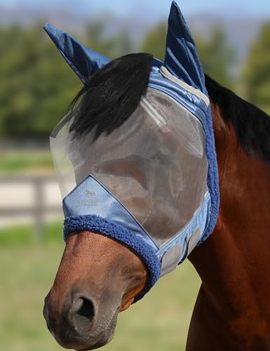 Harrison Howard CareMaster Horse Fly Mask UV Protective Fine Mesh with Extra Wool Soft Touch on Skin Cerulean Blue-Silver L