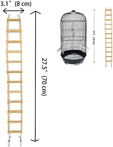 Bird Ladder Bridge, Wooden Pet Hamster Climbing & Swing Toys, Cage Accessories for Birds Rats Parrots Hamster Squirrel Sugar Gliders Parakeets Cockatiels - 12 Steps - 27.5 x 3.14 Inch