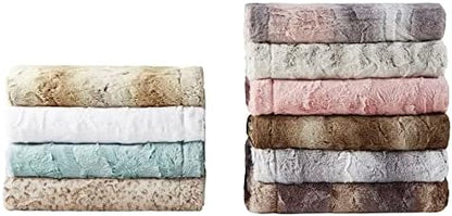 Madison Park Zuri Faux Fur Reversible Throw Blanket, 50 x 60 in, Blush