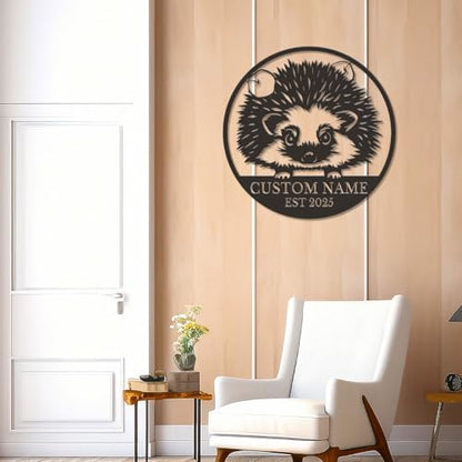 Custom Hedgehog Metal Sign, Personalized Name Wall Art, Unique Home Decor Gift, Garden Memorial Marker, Housewarming Present for Hedgehog Lovers (Style-4)