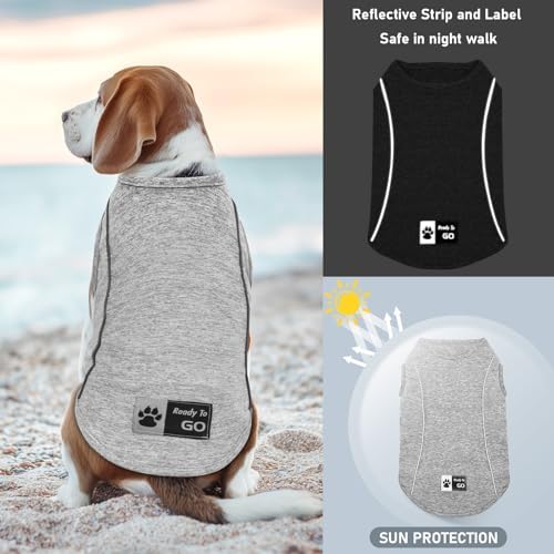 KYEESE Reflective Dog Shirt, Lightweight Sun Protection Dog T Shirts for Small Dogs, Breathable Sleeveless Pet Tank Top High Visibility Summer Dogs Clothes for Night Walking Outdoor, Grey, L