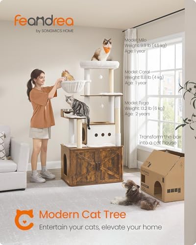 Feandrea Cat Tree, 66.9-Inch Cat Tower with Litter Box Enclosure