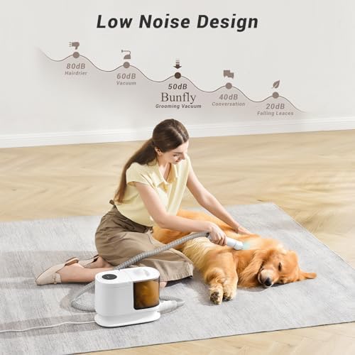 Bunfly Dog Grooming Kit & Dog Hair Vacuum, 3.5L Capacity Pet Grooming Vacuum with 13000kpa Strong Suction 99% Pet Hair,17 Tools Shedding Pet Hair, Home Cleaning -White