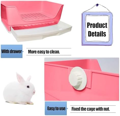 kathson Large Rabbit Litter Box Trainer, Potty Corner Toilet with Drawer Bigger Pet Pan for Adult Hamster, Guinea Pig, Ferret, Galesaur, Bunny and Other Animals (Pink)