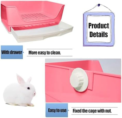 kathson Large Rabbit Litter Box Trainer, Potty Corner Toilet with Drawer Bigger Pet Pan for Adult Hamster, Guinea Pig, Ferret, Galesaur, Bunny and Other Animals (Pink)