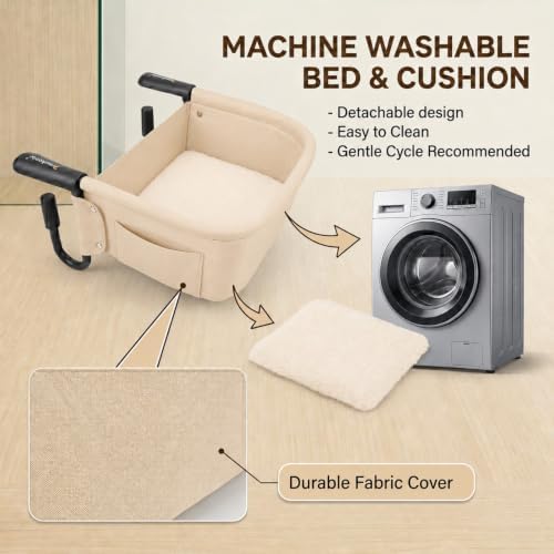 Heavy Duty Clamp-On Cat Desk Bed for Large Cats Up to 50 LBS | Desk Mount Cat Perch with Dual-Sided Detachable Mat & Side Storage Pockets, Tool-Free Install for Office & Gaming Desk(White)