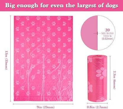 WDFAACK Dog Poo Bags with Holder-240 Large Poop Bags, Corn Starch Blended Bag, Extra Thick Strong Leak Proof Waste Bag for Dogs (Pink)
