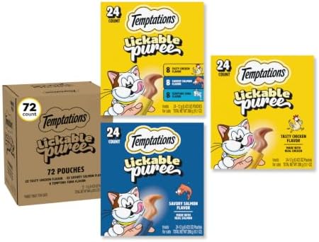 Temptations Creamy Puree Cat Treats, Chicken, Salmon & Tuna, 72 Count