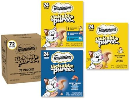 Temptations Creamy Puree Cat Treats, Chicken, Salmon & Tuna, 72 Count