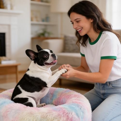 Dog Calming Beds for Medium Large Dogs Round Donut Washable Anxiety Dog Bed