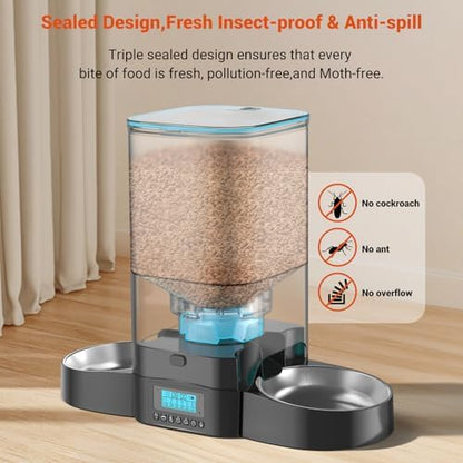 HoneyGuaridan 5L Automatic Cat Feeder for 2 Cats,Timed Dry Food Cat Feeder