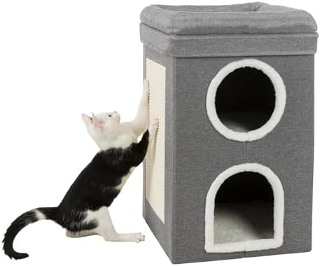Trixie Saul Cat Condo | 2-Story Condo Tower | Scratching Surface | Foldable for Easy Storage | Gray