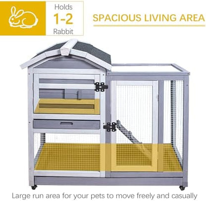 GEGURI Wooden Rabbit Hutch, Indoor Outdoor Chicken Coop Bunny Cage with Waterproof Roof