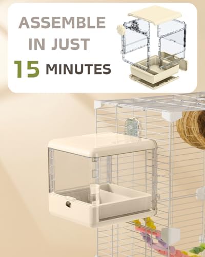 septillar Bird Feeder and Bath for Cage, Hanging Bird Bathtub Bath Shower Box Bowl, Bird Cage Accessories Suitable for Small Medium Birds, Parrots, Lovebirds, Finches, Parakeets, Mannikin (White)