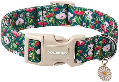 DOGWONG Cute Dog Collar, Flower Koala Dog Collar Durable Soft Fabric Pet Dog Collars Girl Female Puppy Necklace for Small Medium Large Dogs