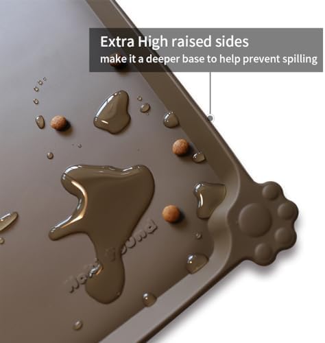 Hoki Found XX-Large Silicone Pet Food Mats Tray - Non Slip Pet Dog Cat Bowl Mats Placemat - Dog Pet Cat Feeding Mat - Waterproof Dog Cat Food Mats -Pet Water Mats for Carpet - Coffee