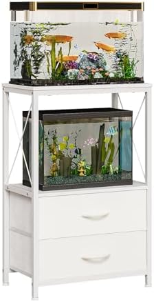 10 Gallon Aquarium Stand with 2 Drawers, White