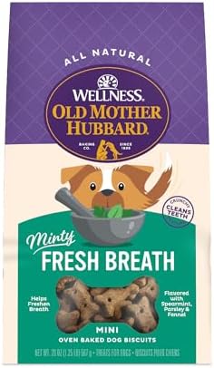 Wellness Old Mother Hubbard Minty Fresh Breath Dog Biscuits, Natural Training Treats, Spearmint and Chicken Flavor, Mini Size, 20 oz Bag