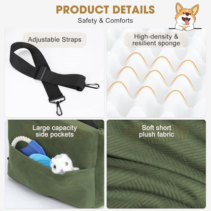 JOEJOY Dog Car Seats for Small Medium Dogs Under 35lbs, Dog Booster Seat with Detachable Washable Cover and Cushion, Memory Foam Pet Car Seat with Safety Belt and Storage Pockets (GN)