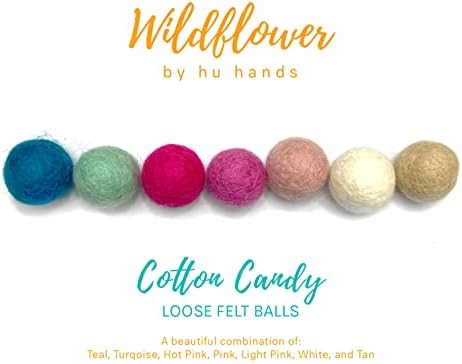 Cotton Candy - 100% Handmade Wool Felt Pom Poms - (50) Pure New Zealand Wool Felt Balls - DIY Pompoms for Craft, Garland, Decor - Assorted Pastel Colors - 0.8-1.0" Size - Drawstring Muslin Bag