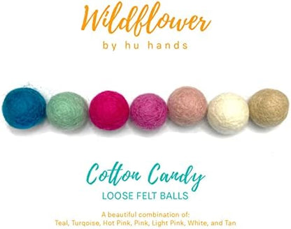 Cotton Candy - 100% Handmade Wool Felt Pom Poms - (50) Pure New Zealand Wool Felt Balls - DIY Pompoms for Craft, Garland, Decor - Assorted Pastel Colors - 0.8-1.0" Size - Drawstring Muslin Bag