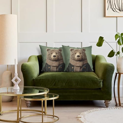 InkRain Winter Animal Cute Bear Pillow Cover 22x22 Inch Set of 2 Home Decor Decorative Cotton Linen Illustration Pillowcases for Living Room House Sofa