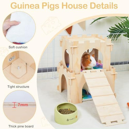 Unicorn Catcher 2 Pack Wooden Guinea Pig Hideout House with Stairs & Mats