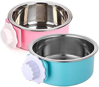 Stainless Steel Removable Pet Food Bowl, Anti-overturn Water Feeder Container, Suitable for Small Dog/Cat/Rabbit, 2 Set of Crate Bowls, Easy to Install and Clean