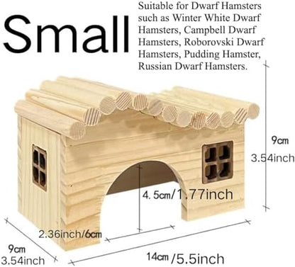 Hamster Wood Hideout Hut with Window Small Animal Wooden House for Rat Dwarf Hamster (Small)