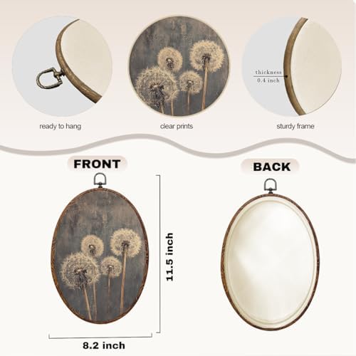 Vintage Dandelion Oval Framed Wall Art, Rustic Wildflower Canvas Art Wall Decor，Dark Academia Antique Landscape Hanging Decor Painting Artwork for Home Bathroom Bedroom Living Room Office 8.3x12inch